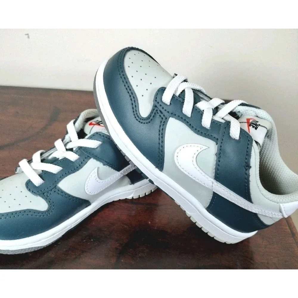 Nike Dunk Low TD Deep Jungle White Light Silver Toddler Shoes Size 9C FB9107-300